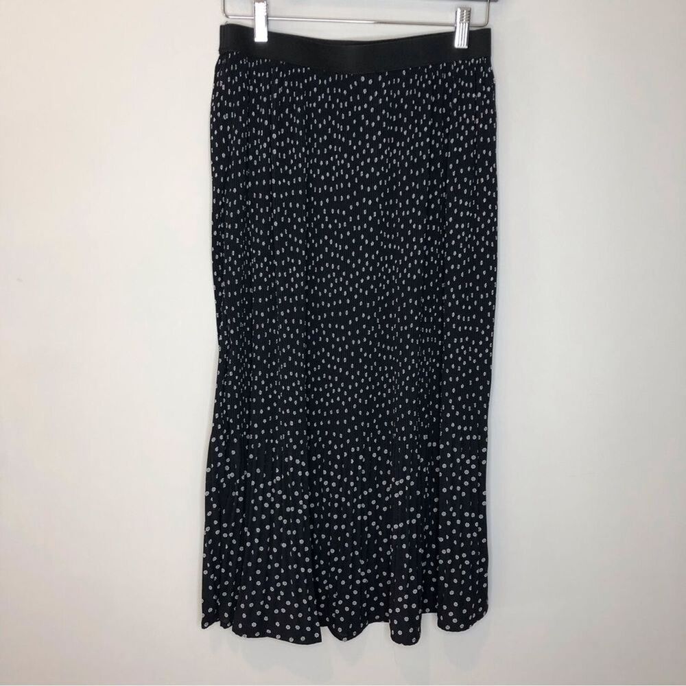 Adrianna Papell Pleated Georgette Skirt Office Date Black Blush Ditsy Dot Small